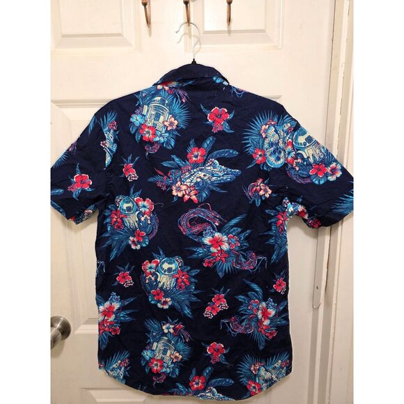 STAR WARS R2-D2 & MILLENNIUM FALCON HAWAIIAN SHIRT - NAVY BLUE TROPICAL FLORAL P - Picture 3 of 8